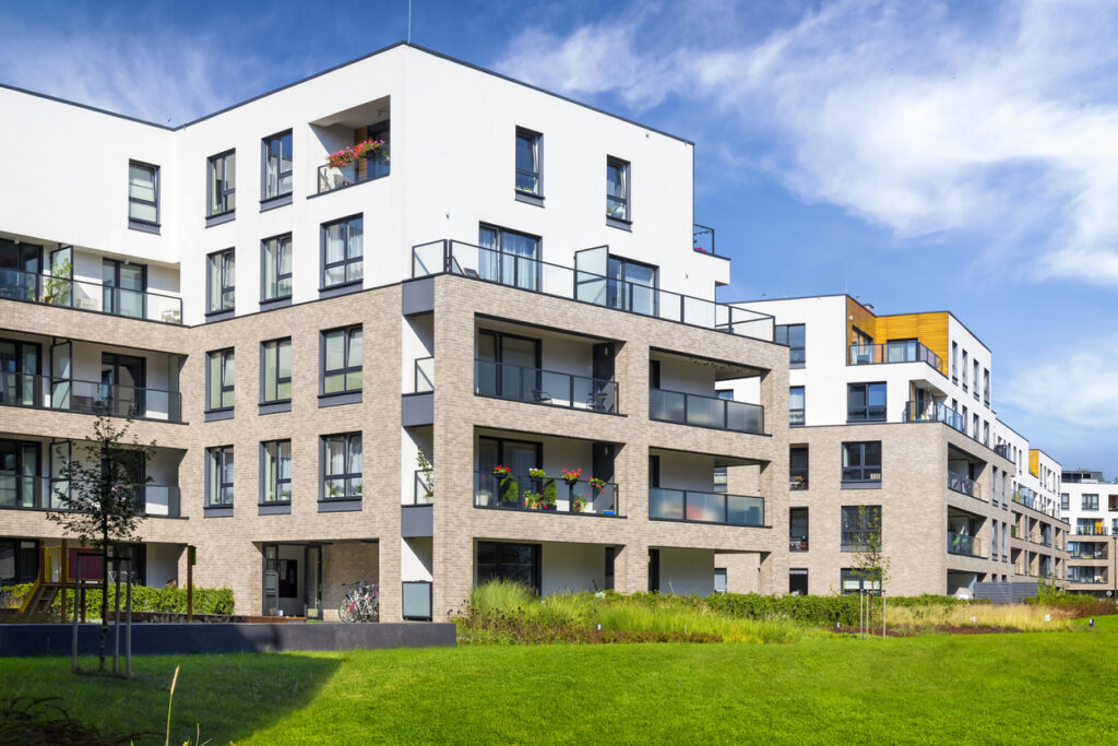 modern complex of apartment buildings, warsaw, poland